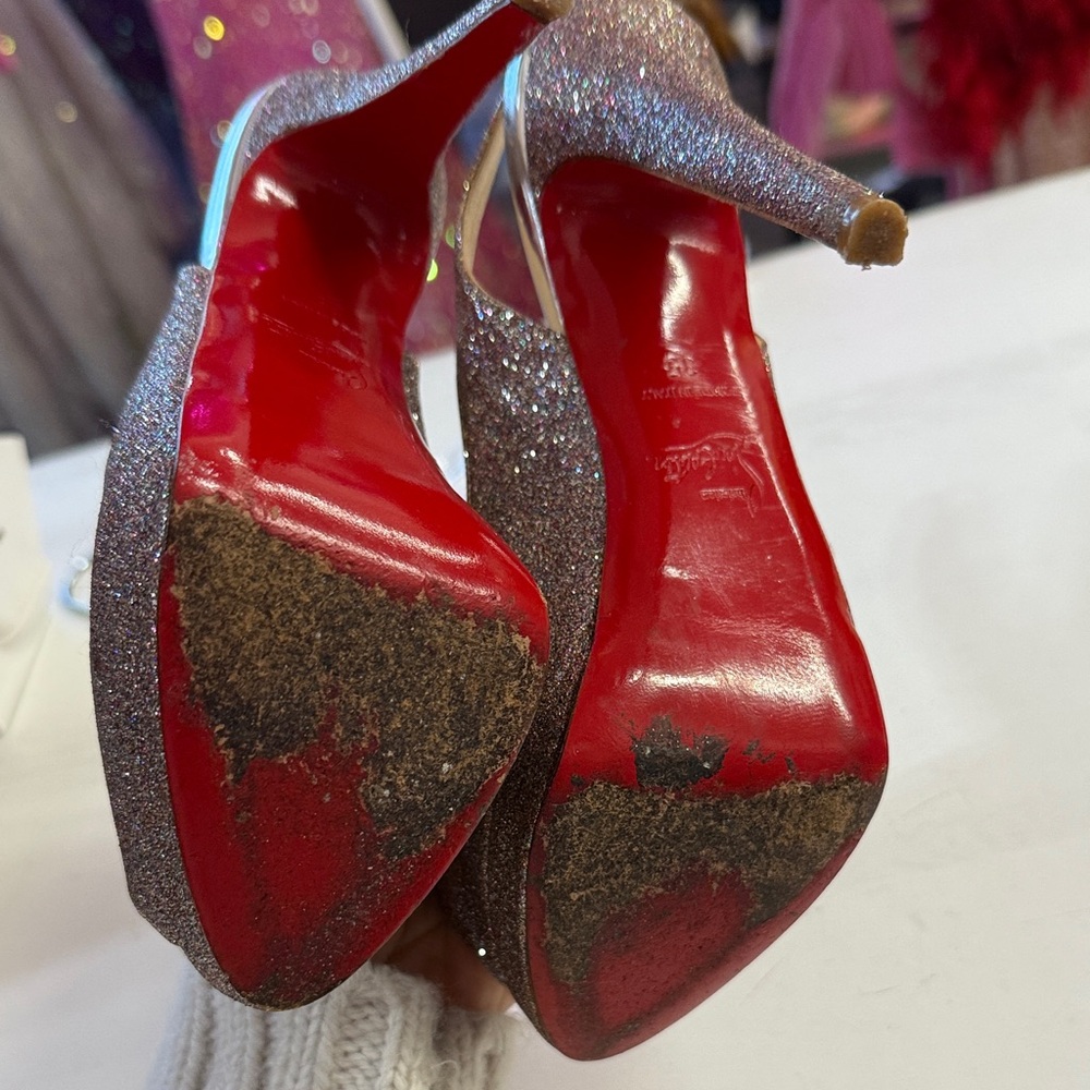 Christian Louboutin Glitter Peep-Toe Slingbacks - Picture 4 of 7